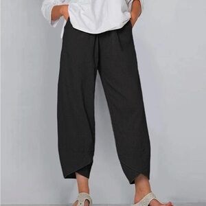 Women's Black Cropped Pants Cotton, XL, elastic waistband NEW